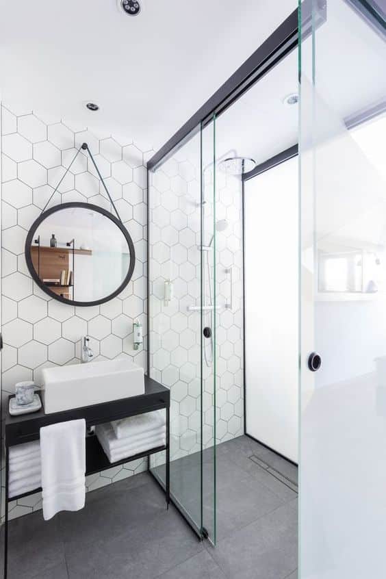 Honey comb tile walk-in shower