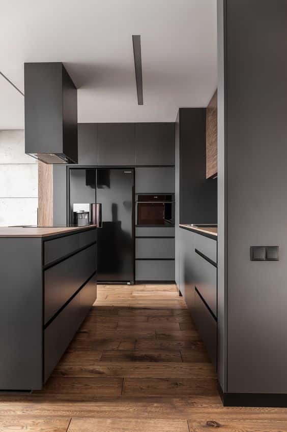 Sharp box cabinets in lush grays