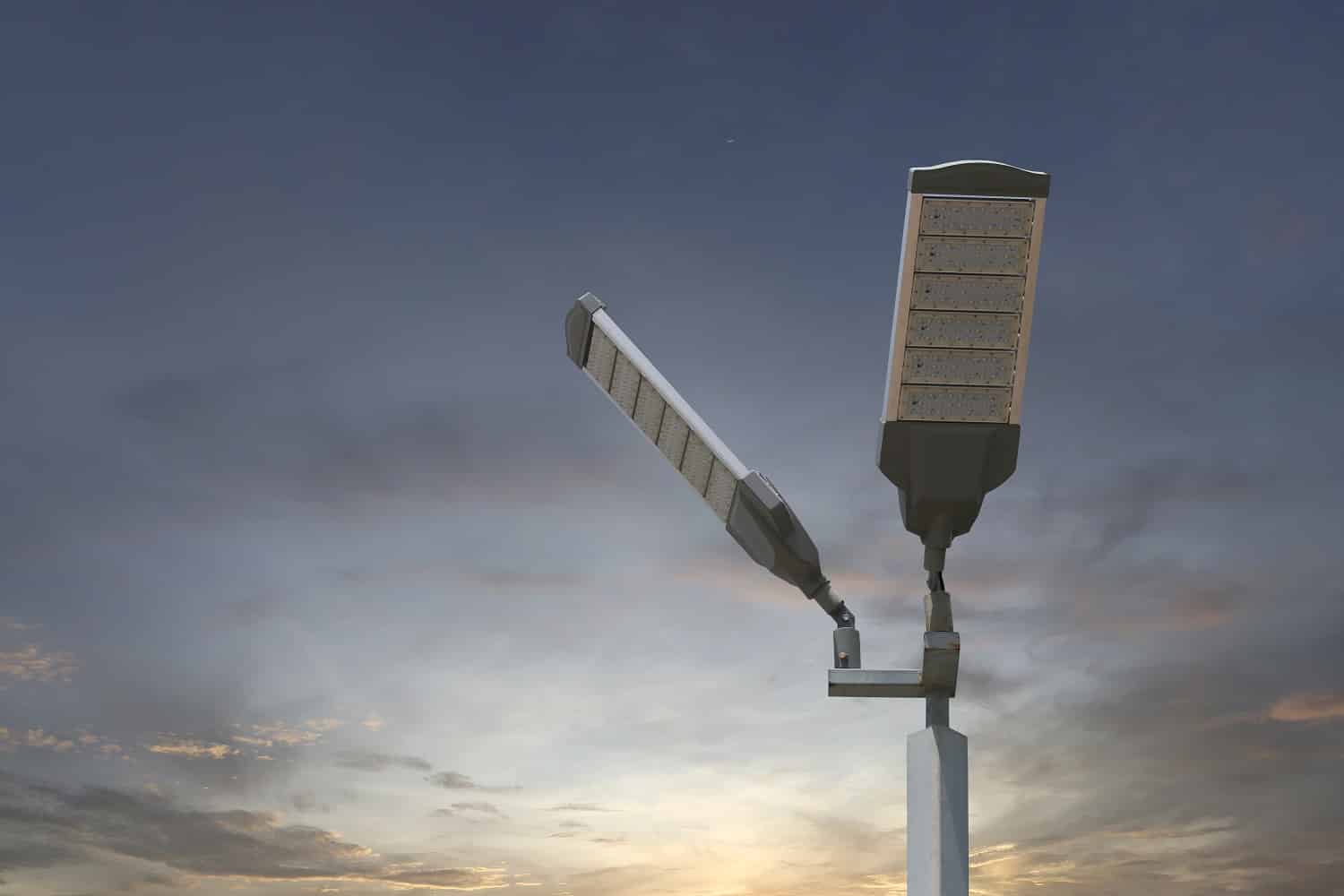 Energy saving of solar led light pole on sky background and have copy space.