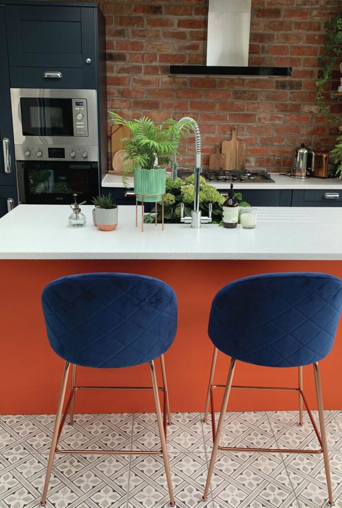 Two tone kitchen island blue orange 1579724734