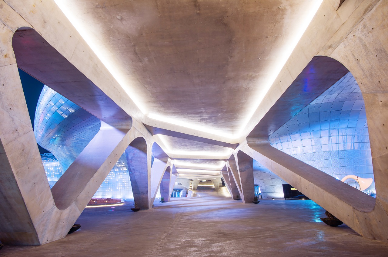 Seoul, south korea - march 15: dongdaemun design plaza is a modern architecture in seoul designed by zaha hadid. Photo taken march 15,2015 in seoul, south korea. What is architectural lighting.